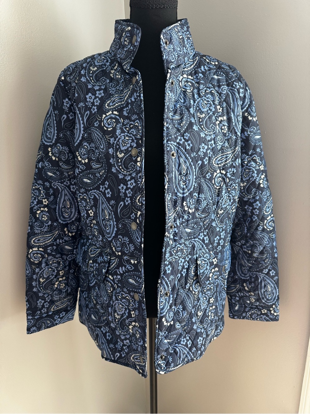 Talbots Blue Paisley Quilted Puffer Jacket
